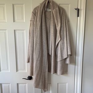 White + Warren Beige Cashmere Cardigan, V-Neck, and Scarf Sweater Set